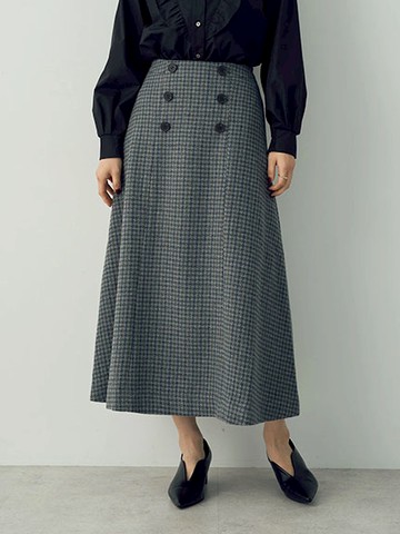 雙排釦千鳥格A字長裙(7A34L0L0200) - YECCA VECCA