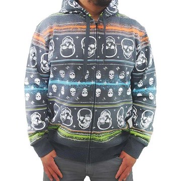 【摩達客】美國進口Ecko Unltd犀牛牌-橫紋骷髏頭鋪綿連帽外套