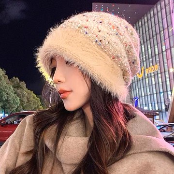 Acorn*橡果-韓系糖果色針織毛帽小臉防曬機能帽套頭帽保暖帽1776(卡其)