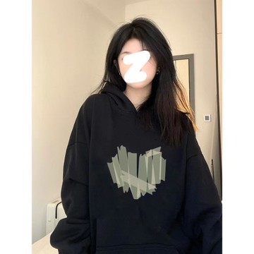 黑色連帽衛衣女春秋加絨加厚美式hiphop潮牌落肩衛衣長袖上衣冬季
