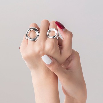 寬版圓形對戒-立體情侶戒指-不規則925純銀素戒-定情厚對戒-刻字