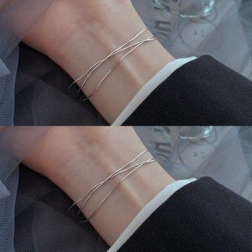 925純銀蛇骨手鏈女夏ins小眾設計感多層手飾2021新款女生簡約飾品