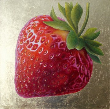 繪畫草莓紅色和金色牆漆印象派漿果極簡主義