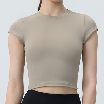 夏季露肚臍瑜伽上衣女健身瑜伽短袖緊身顯瘦速乾T恤運動跑步訓練