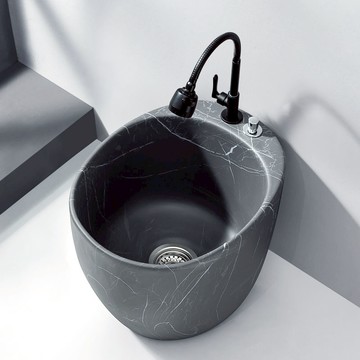 優樂悅~巖板紋蛋形陶瓷拖把池家用陽臺衛生間拖布池別墅庭院洗地池墩布池