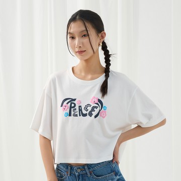 信鴿傳書小花短T(白色)-女