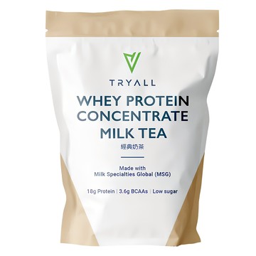 TRYALL 濃縮乳清蛋白粉 經典奶茶口味 100%乳清蛋白 18g蛋白質 3.6g支鏈胺基酸 低糖無負擔  500g  1包