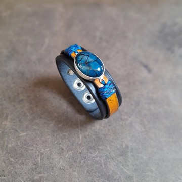 藍龍紋瑪瑙皮革手環 靜心與堅韌的象徵