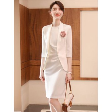 高端西裝連衣裙高級感白色職業裝套裝氣質五分袖正裝女工作服秋冬