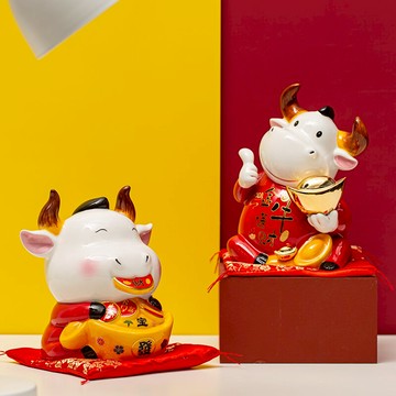招財納福牛年生肖吉祥物陶瓷擺件可愛硬幣存錢儲蓄罐家居客廳裝飾