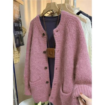 大碼胖MM軟糯毛衣針織開衫外套女春季復古慵懶風寬松中長款上衣潮