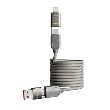 手機傳輸/充電線 倍魔 二拖二 磁吸數據線 240W   四合一快充線 磁吸收納線