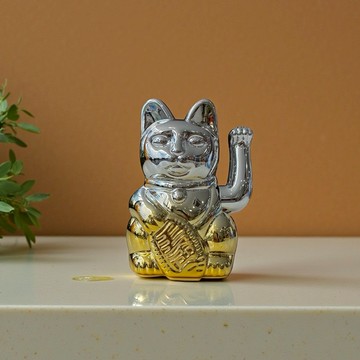 清晰×光明→精準成功【LA BOITE 樂盒】《金屬光譜系列》Double Lucky! 雙色漸變幸運繽紛自動招手招財貓 Silver–Gold Clarity 銀色×金色 生日禮物 開運小物