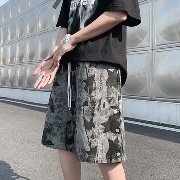 潮牌ins迷彩短男版松直筒排扣5五分夏潮流氣炸街子