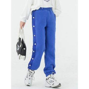 冬季加絨排扣褲男女款棉大童裝寬松運動束腳長褲戶外藍球訓練褲子