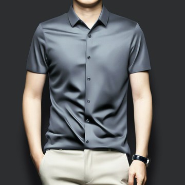 高端免燙絲光棉男襯衫 2025夏季抗皺修身職業商務純色新款