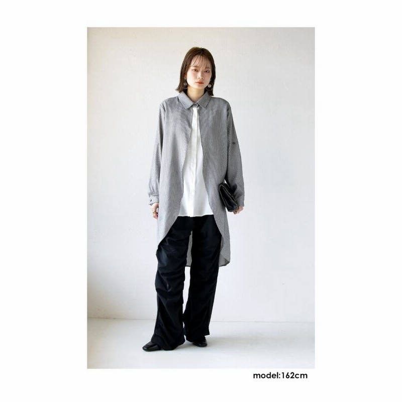 トップス ロングシャツ レディース グレー 体型カバー 変形シルエット 一枚でキマル ドッキングロングシャツ OTONA 40代 50代 60代 OTONA トップス ロングシャツ レディース グレー 体型カバー