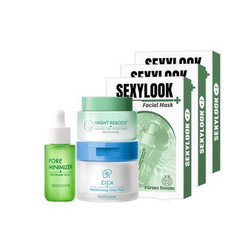 新品限定♥【SEXYLOOK 西西露】緊緻保濕4件組(夜光霜50ml+綠番茄精華35ml+CICA保濕棉片50片+綠番茄面膜3盒)