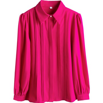 『百貨屋二號』2024精致時尚職場出圈長袖白色雪紡衫新款純色壓褶公主袖開衫上衣