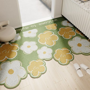 楓林宜居 ins花卉絲圈入戶門墊pvc防滑地毯耐臟耐磨可裁剪門口玄關地墊家用