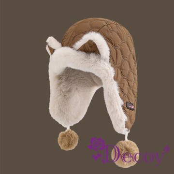 【Decoy】冬季萌趣 狐狸耳朵加厚加絨護耳防寒保暖毛絨帽/咖啡色