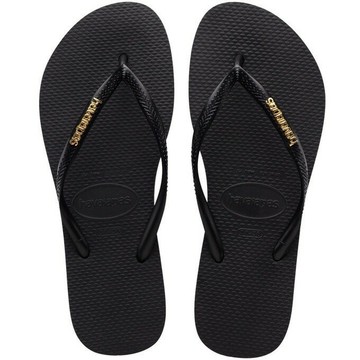 havaianas 哈瓦士 巴西人字拖 女款 Slim logo metallic 黑底金扣 拖鞋 夾腳拖【南風百貨】