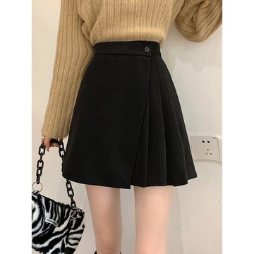 春秋冬季咖色毛呢百褶半身裙子