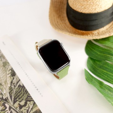 Apple Watch 全系列通用錶帶 蘋果手錶替用錶帶 雙色真皮錶帶 綠x米白色 ＃858-392T-GGN