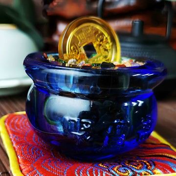 聚財金錢 琉璃水晶聚寶盆擺件  GC-3353  1個