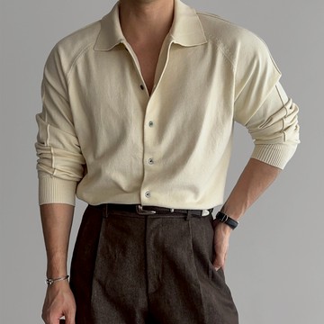 正韓奢華莫代爾紗線剪裁針織長袖襯衫 5色 YUPPIE 預購商品 1021