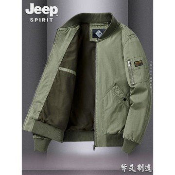 JEEP吉普工裝外套男春秋季青年寬松大碼休閑潮流棒球領飛行員夾克