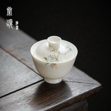 棠頌丨釉上彩白瓷薄胎手繪陶瓷蓋碗手工茶碗茶杯功夫茶具家用中式