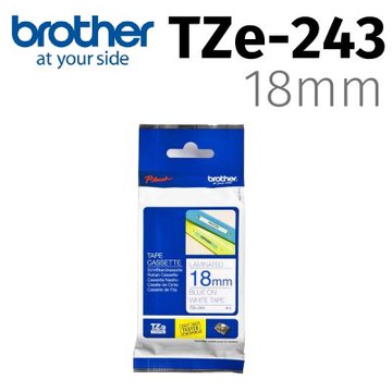 【Brother 兄弟】TZe-243 護貝標籤帶 白底藍字 18mm