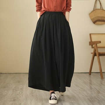 【巴黎精品】現貨+預購 寬管褲休閒長褲-輕便素色古風減齡寬鬆大碼女褲子6色a1bj82