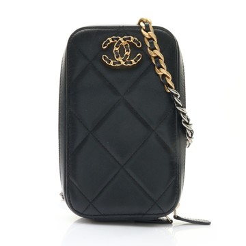 CHANEL 香奈兒 19 手機包 鍊帶 肩背包 黑色 羊皮 【二手名牌BRAND OFF】