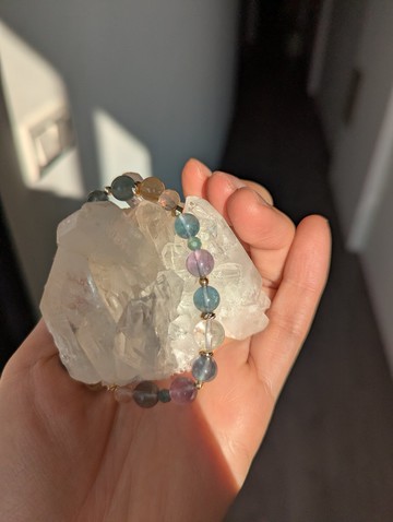 彩螢石X鈦晶 天然水晶設計手鍊