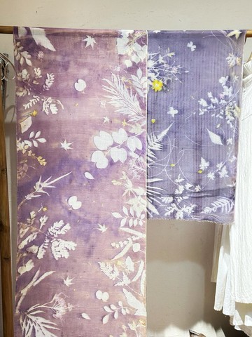 植物染蝶豆花羊毛大圍巾