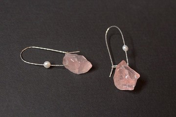 粉晶礦石 純銀手工耳環