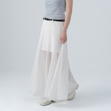 QUEENSHOP_S 女裝 透膚網紗附皮帶長裙-白S/M/L 現+預 【03021745】