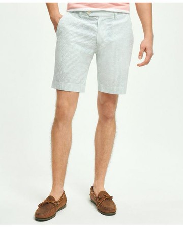 Brooks Brothers Men's Washed Stretch Cotton Seersucker Shorts | Olive Green | Size 46
