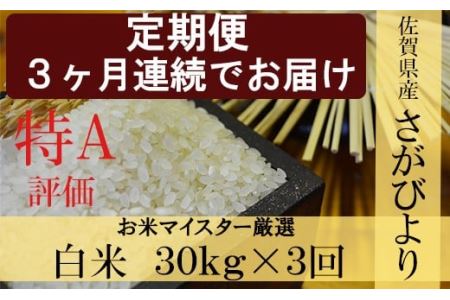 《3ヶ月毎月お届け》鹿島市産さがびより　白米３０ｋｇ定期便 N-4