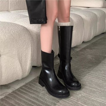 叁里真皮顯瘦長筒騎士靴馬丁靴女2025新款復古英倫兩穿小眾褲管靴