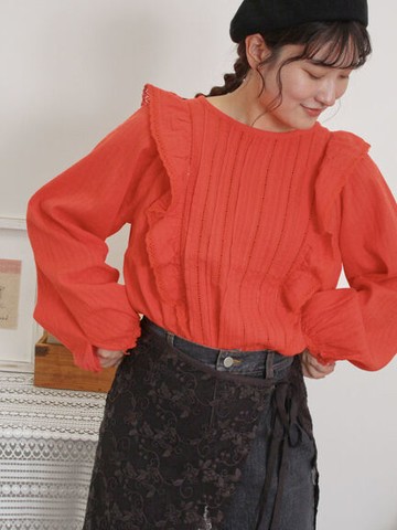 立體感蕾絲荷葉邊造型襯衫/上衣(0F000556410) - Samansa Mos2