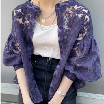 春秋新款日系女裝夏季刺繡蕾絲燈籠袖襯衫兩穿上衣外套唯美襯衣