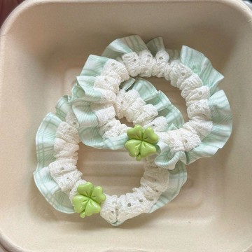 韓版髮圈🌊蕾絲可愛幸運四葉草少女髮圈腸圈頭繩清新甜美髮飾皮筋發繩高彈力 綁頭髮 橡皮筋 綁頭髮 髮圈 髮飾 頭飾 馬尾