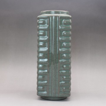 晚清民窯青釉方瓶 米黃釉金絲鐵線 古玩古董陶瓷器仿古瓷收藏