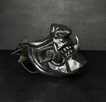 黑色鬼半面具可穿戴武士 Mempo 面具：日本面具。鋼鐵黑