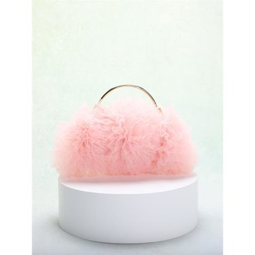 網紗蕾絲褶皺夾口包晚宴手提包韓版甜美風花團緊蹙浪漫婚禮新娘包