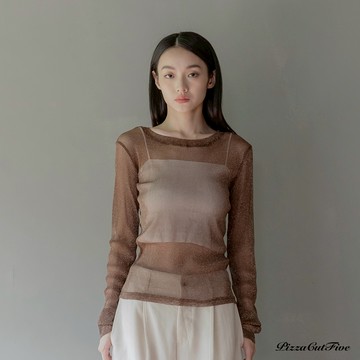 金蔥圓領透膚長袖上衣 PizzaCutFive PCF253403007