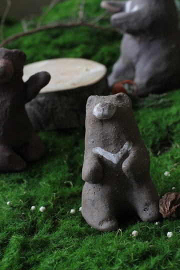 純手捏貼心熊妹妹陶瓷陶偶